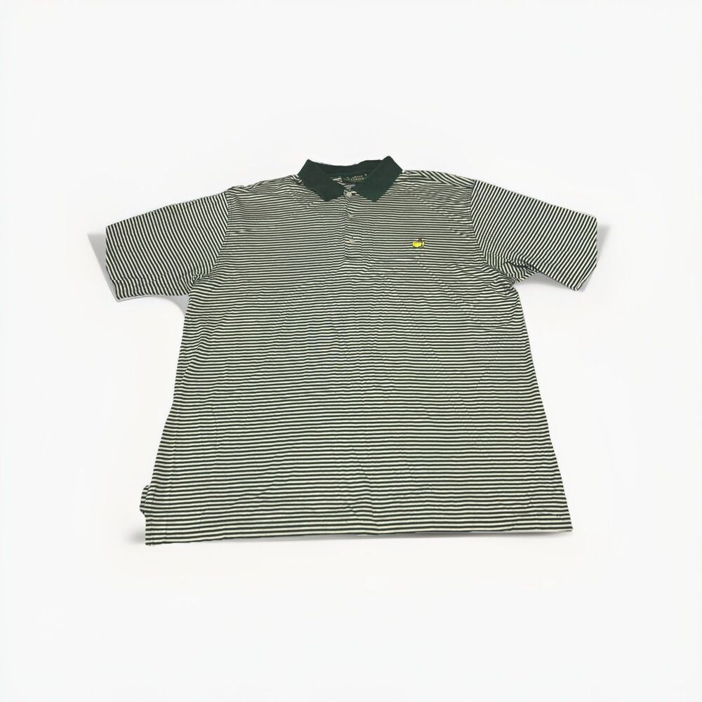 Masters  Amen Corner Men's XL Golf Shirt Polo Green White Striped Short Sleeve